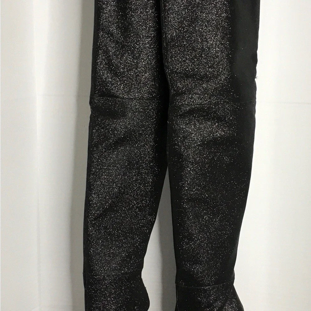 Black Glitter Thigh High Stiletto Boots Women's Sparkle Glamorous‎ Party Shoes